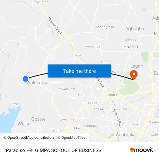 Paradise to GIMPA SCHOOL OF BUSINESS map
