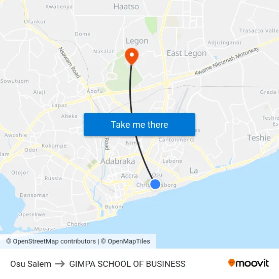 Osu Salem to GIMPA SCHOOL OF BUSINESS map