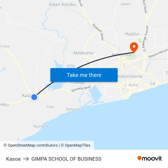 Kasoa to GIMPA SCHOOL OF BUSINESS map