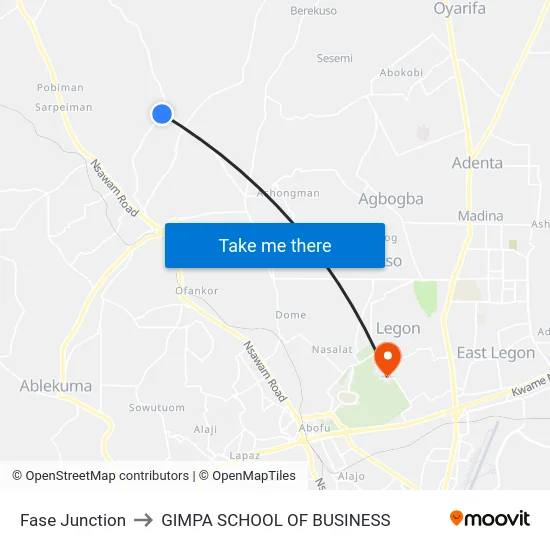 Fase Junction to GIMPA SCHOOL OF BUSINESS map