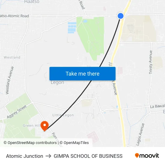 Atomic Junction to GIMPA SCHOOL OF BUSINESS map