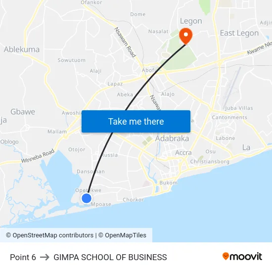 Point 6 to GIMPA SCHOOL OF BUSINESS map