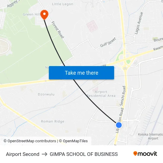 Airport Second to GIMPA SCHOOL OF BUSINESS map
