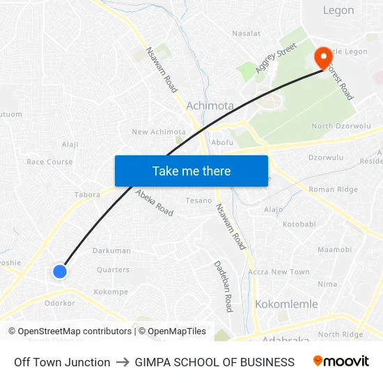 Off Town Junction to GIMPA SCHOOL OF BUSINESS map