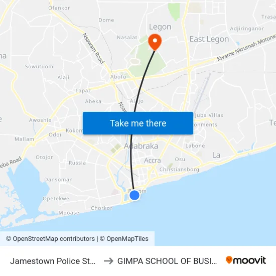 Jamestown Police Station to GIMPA SCHOOL OF BUSINESS map