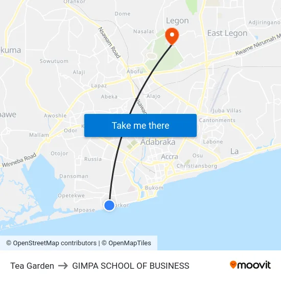 Tea Garden to GIMPA SCHOOL OF BUSINESS map