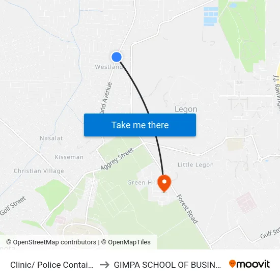 Clinic/ Police Container to GIMPA SCHOOL OF BUSINESS map