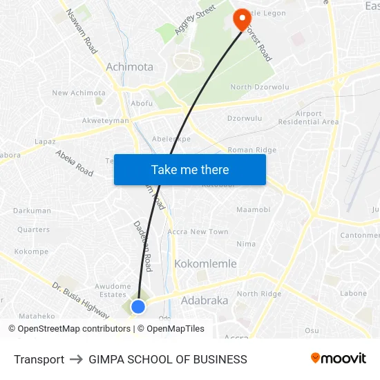 Transport to GIMPA SCHOOL OF BUSINESS map