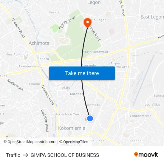 Traffic to GIMPA SCHOOL OF BUSINESS map