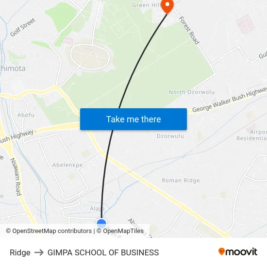 Ridge to GIMPA SCHOOL OF BUSINESS map