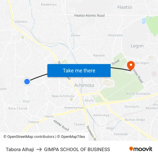 Tabora Alhaji to GIMPA SCHOOL OF BUSINESS map