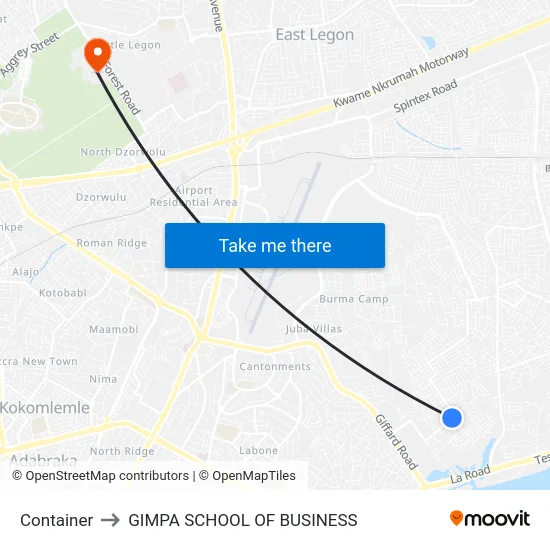 Container to GIMPA SCHOOL OF BUSINESS map