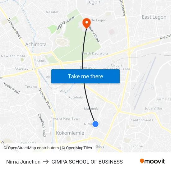 Nima Junction to GIMPA SCHOOL OF BUSINESS map