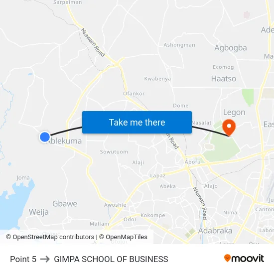 Point 5 to GIMPA SCHOOL OF BUSINESS map