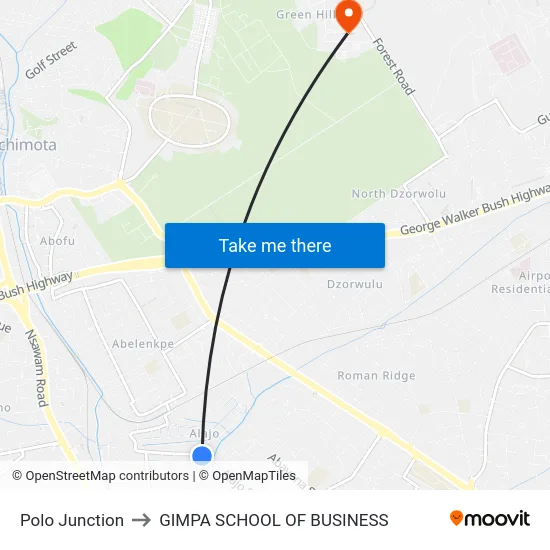 Polo Junction to GIMPA SCHOOL OF BUSINESS map