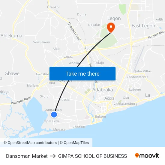 Dansoman Market to GIMPA SCHOOL OF BUSINESS map