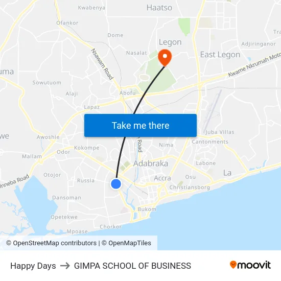 Happy Days to GIMPA SCHOOL OF BUSINESS map