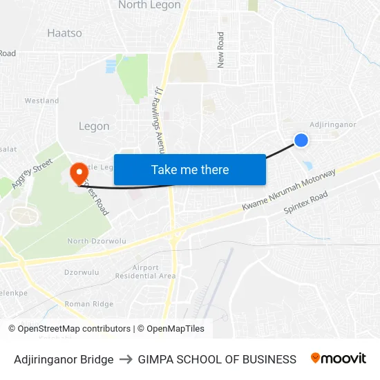 Adjiringanor Bridge to GIMPA SCHOOL OF BUSINESS map