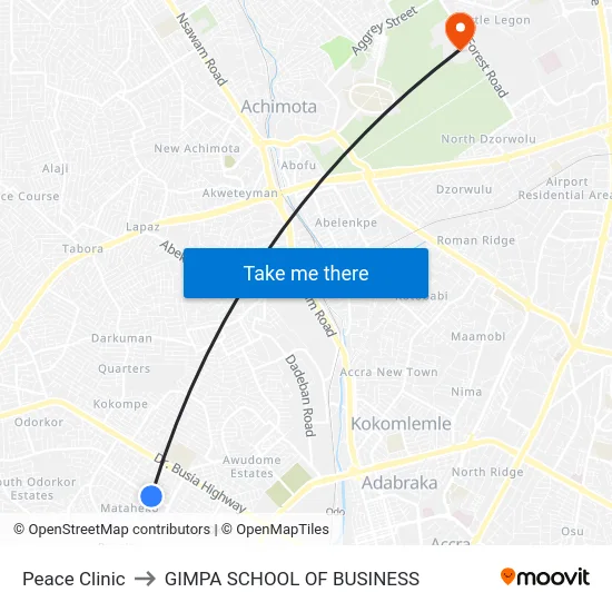 Peace Clinic to GIMPA SCHOOL OF BUSINESS map