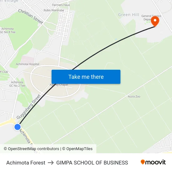 Achimota Forest to GIMPA SCHOOL OF BUSINESS map