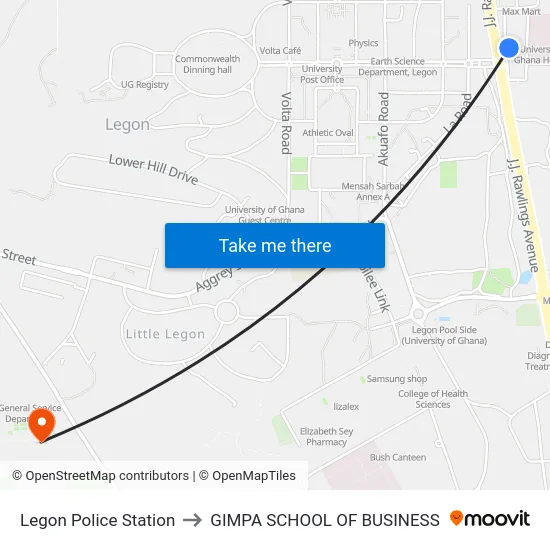 Legon Police Station to GIMPA SCHOOL OF BUSINESS map