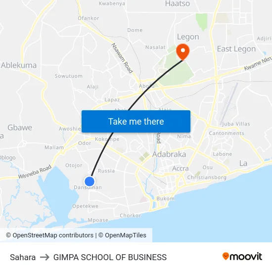 Sahara to GIMPA SCHOOL OF BUSINESS map