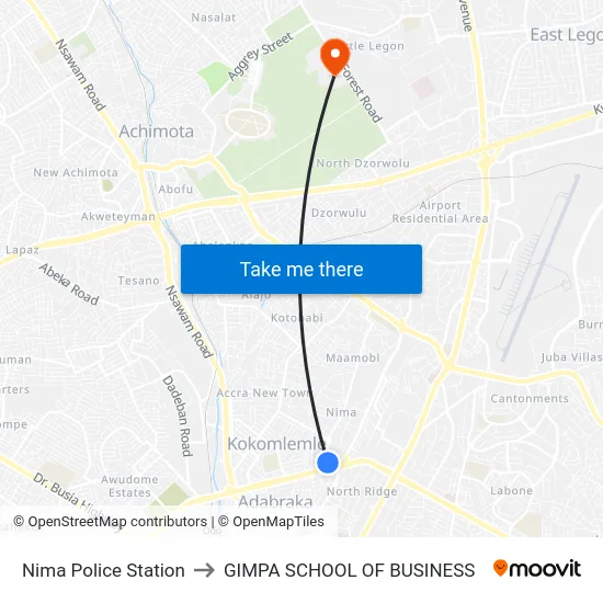 Nima Police Station to GIMPA SCHOOL OF BUSINESS map