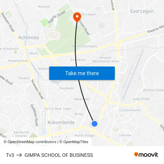 Tv3 to GIMPA SCHOOL OF BUSINESS map