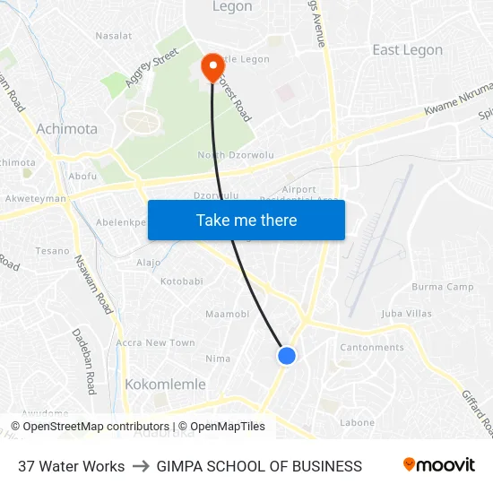 37 Water Works to GIMPA SCHOOL OF BUSINESS map