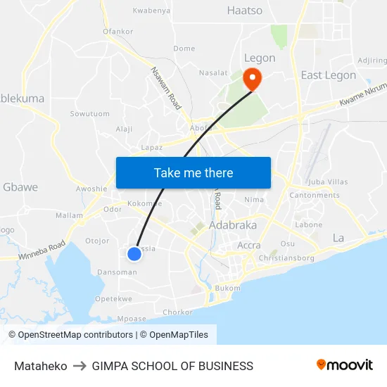 Mataheko to GIMPA SCHOOL OF BUSINESS map