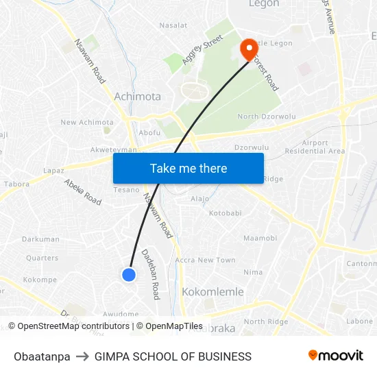 Obaatanpa to GIMPA SCHOOL OF BUSINESS map