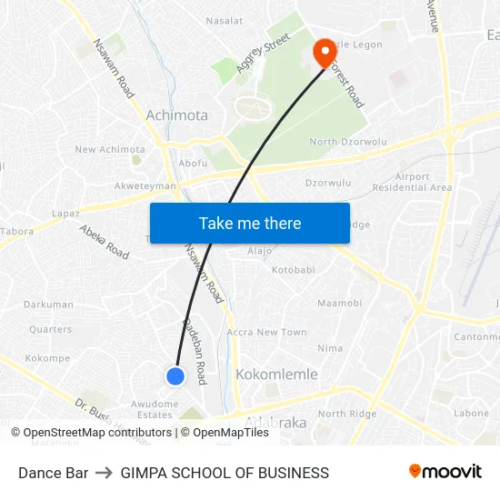 Dance Bar to GIMPA SCHOOL OF BUSINESS map