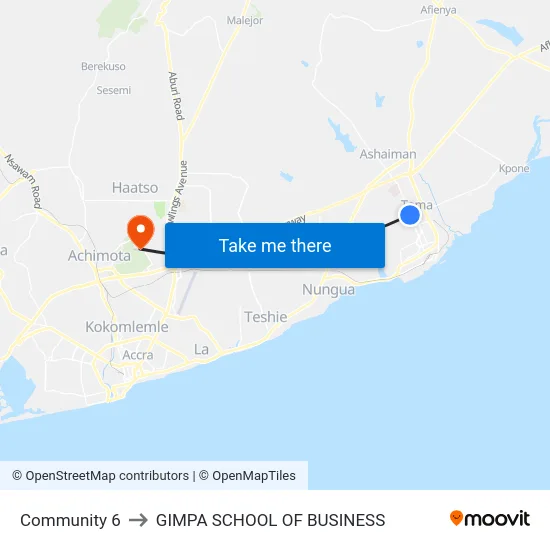 Community 6 to GIMPA SCHOOL OF BUSINESS map