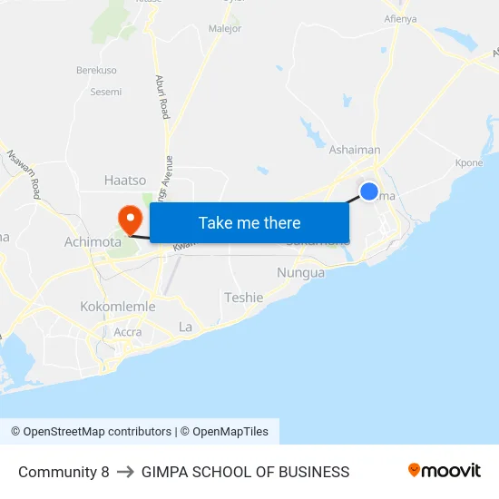 Community 8 to GIMPA SCHOOL OF BUSINESS map