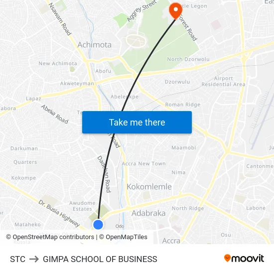 STC to GIMPA SCHOOL OF BUSINESS map