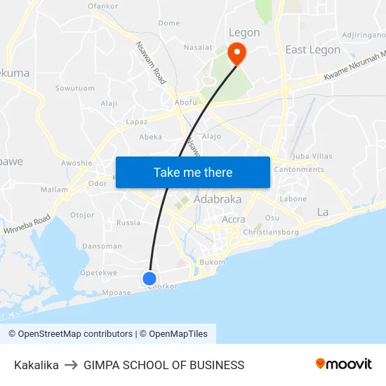 Kakalika to GIMPA SCHOOL OF BUSINESS map