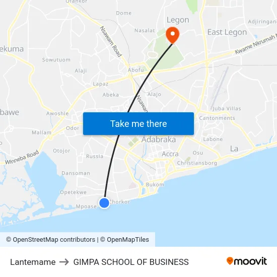 Lantemame to GIMPA SCHOOL OF BUSINESS map