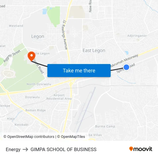 Energy to GIMPA SCHOOL OF BUSINESS map