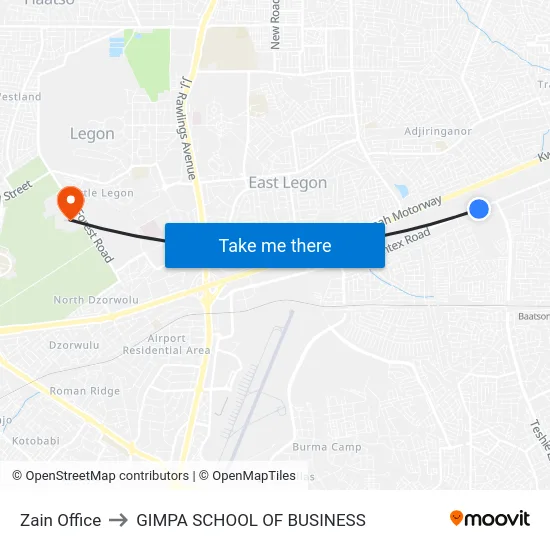 Zain Office to GIMPA SCHOOL OF BUSINESS map