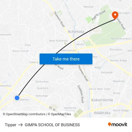 Tipper to GIMPA SCHOOL OF BUSINESS map