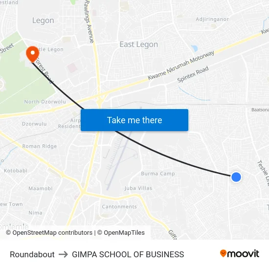 Roundabout to GIMPA SCHOOL OF BUSINESS map