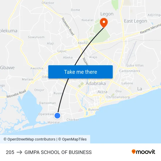 205 to GIMPA SCHOOL OF BUSINESS map