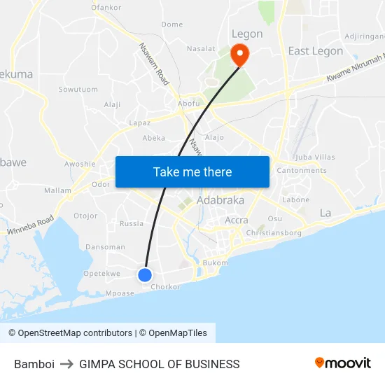 Bamboi to GIMPA SCHOOL OF BUSINESS map