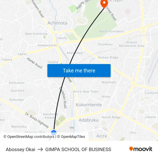 Abossey Okai to GIMPA SCHOOL OF BUSINESS map