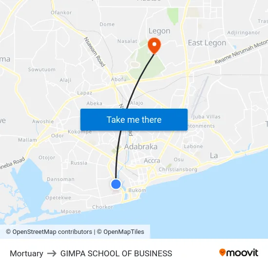 Mortuary to GIMPA SCHOOL OF BUSINESS map
