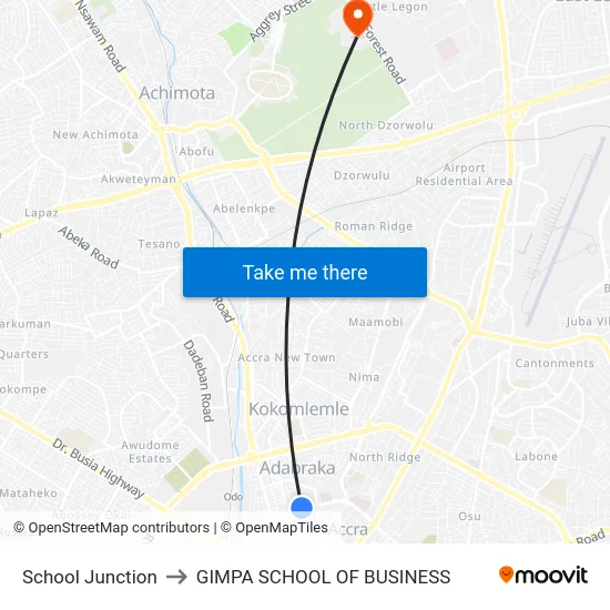 School Junction to GIMPA SCHOOL OF BUSINESS map