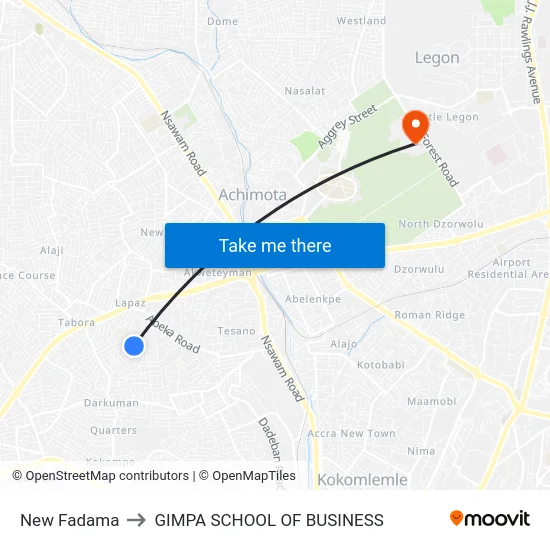 New Fadama to GIMPA SCHOOL OF BUSINESS map