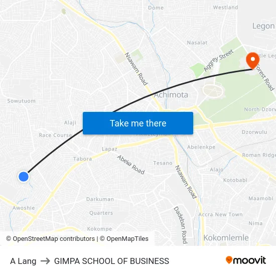 A Lang to GIMPA SCHOOL OF BUSINESS map