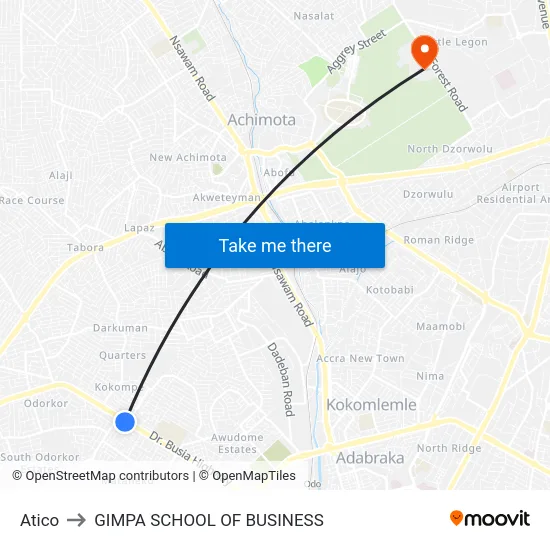 Atico to GIMPA SCHOOL OF BUSINESS map