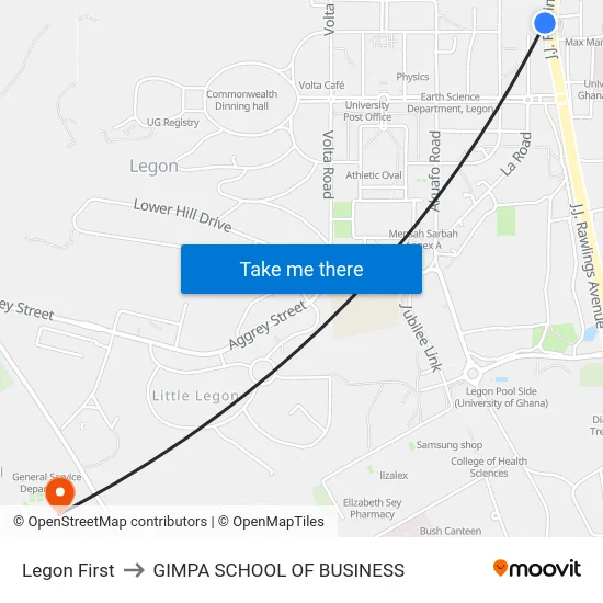 Legon First to GIMPA SCHOOL OF BUSINESS map